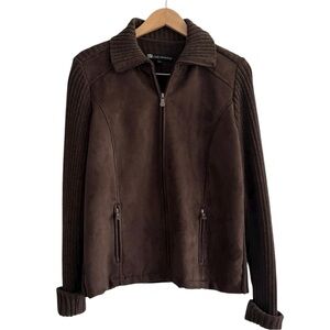 Vintage Lady Hathaway Faux Suede Knit Sleeves Jacket